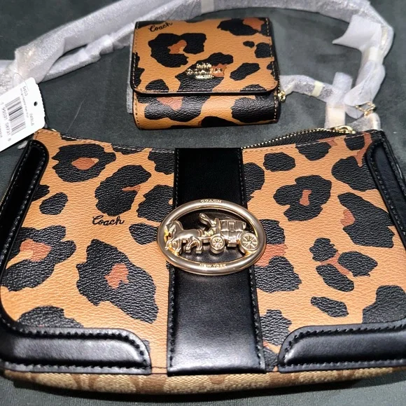 Coach LEOPARD GEORGIE handbag & wallet - Picture 2 of 14